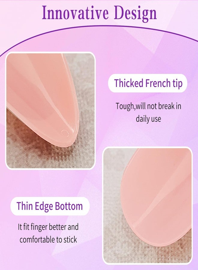 Lifextol 216PC White French Tip Press on Nails Medium Fake Nails Press ons with 10*Adhesive Tabs, Pink Almond Acrylic Nail Press on Nails French Tip Nails False Artificial Fingernails Stick on Nails - Image 5